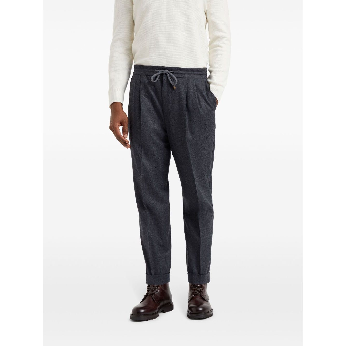 Brunello Cucinelli Drawstring-waistband wool tapered trousers