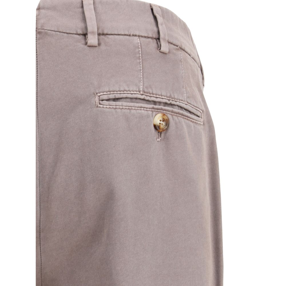 Brunello Cucinelli Gray Cotton Casual Pants with back welt pocket detail.