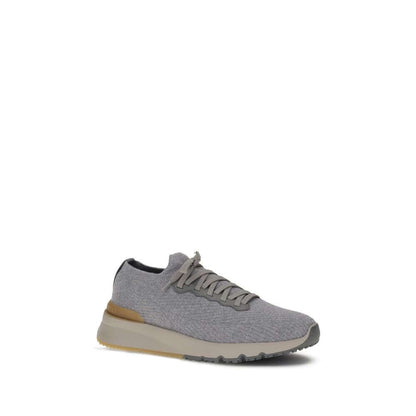 Brunello Cucinelli Gray Rubber Athletic Sneakers with wool, tapered silhouette, lace-up closure, and logoed insole for AW25.