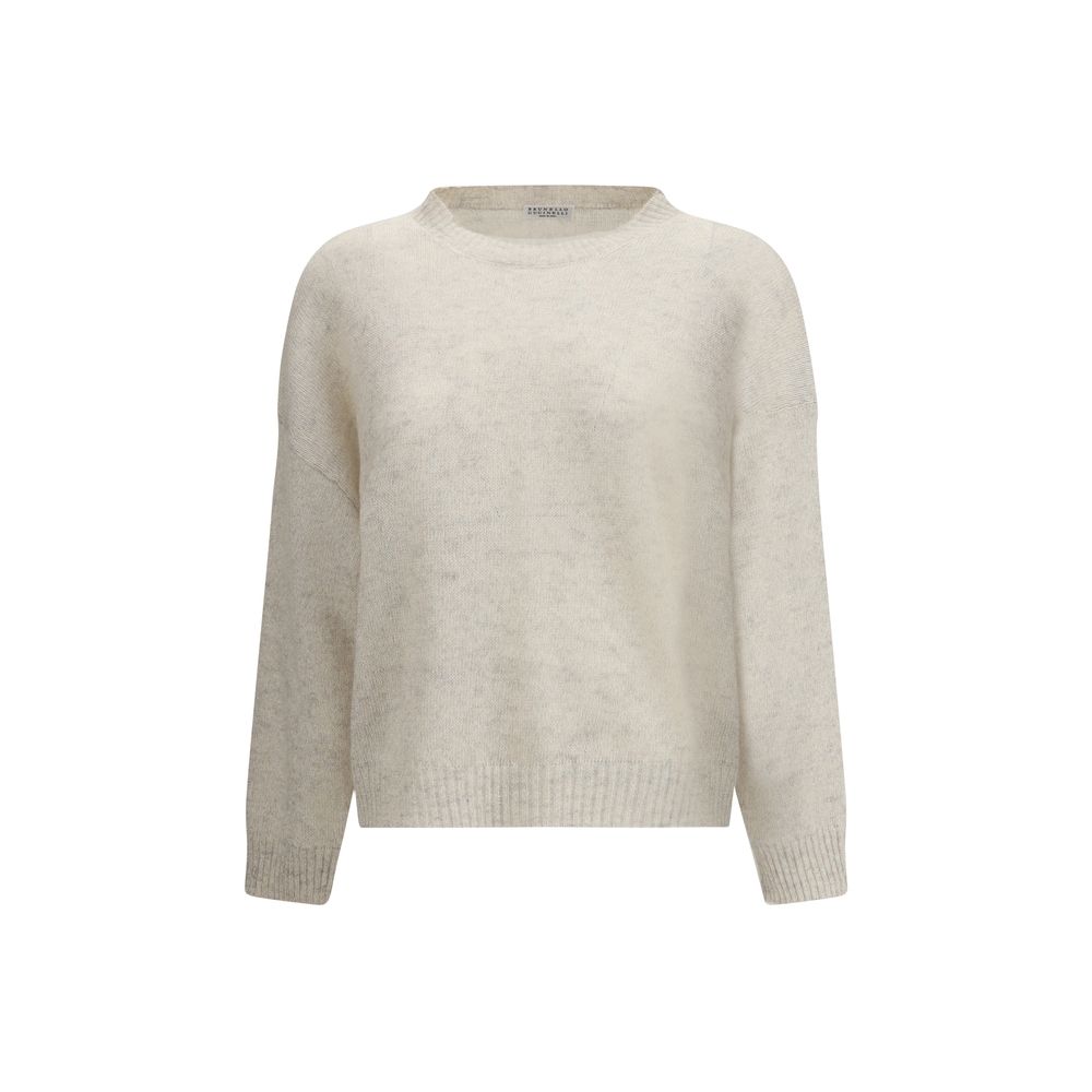 Brunello Cucinelli Lurex effect Sweater featuring ribbed crew neck and cuffs, offering elegant shine and comfort for SS25.