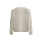 Brunello Cucinelli Lurex effect Sweater with ribbed crew neck, cuffs, and hem shown in light color, offering elegance and comfort.