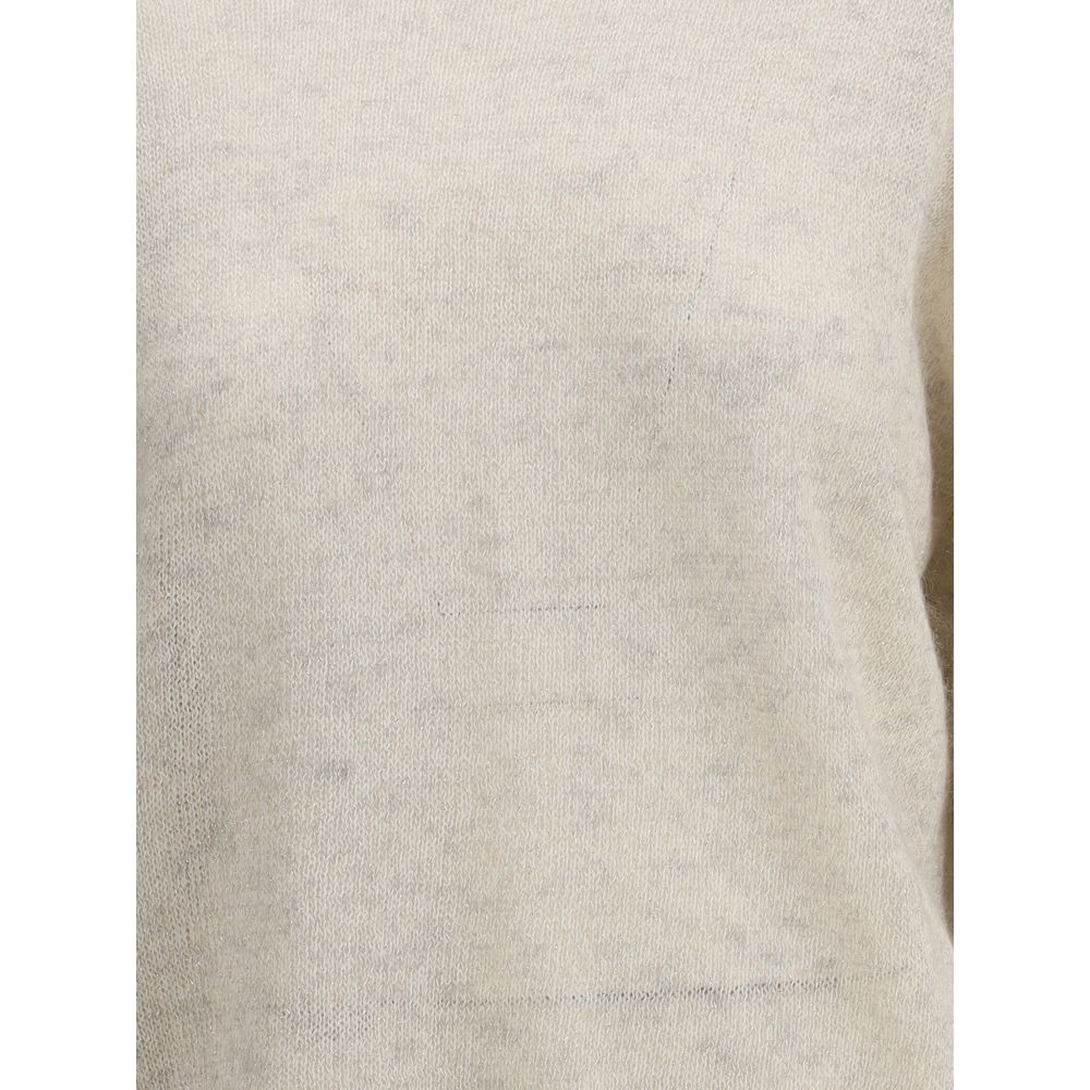 Close-up of Brunello Cucinelli Lurex effect Sweater showcasing knit texture and subtle shine from lurex effect detail.