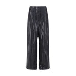 Brunello Cucinelli Pants with sequins in striped pattern, featuring front zipper and hook-closure, two side and back pockets, AW24 collection.