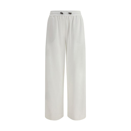 Brunello Cucinelli White Cotton Joggers (Workout Pants) featuring elastic waistband and side pockets for style and comfort.