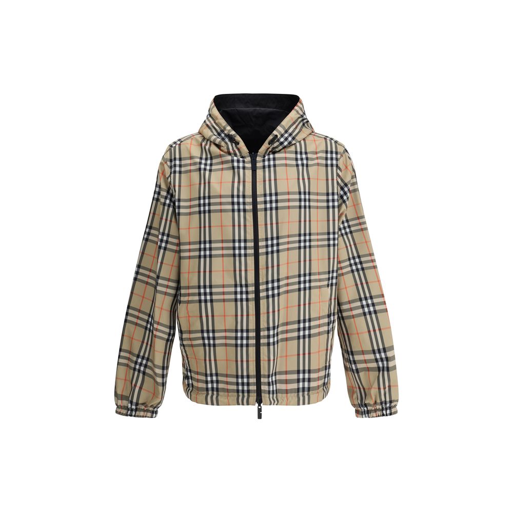 Burberry Archive Check reversible Jacket featuring iconic check pattern and hood, offering two stylish looks in one versatile garment.