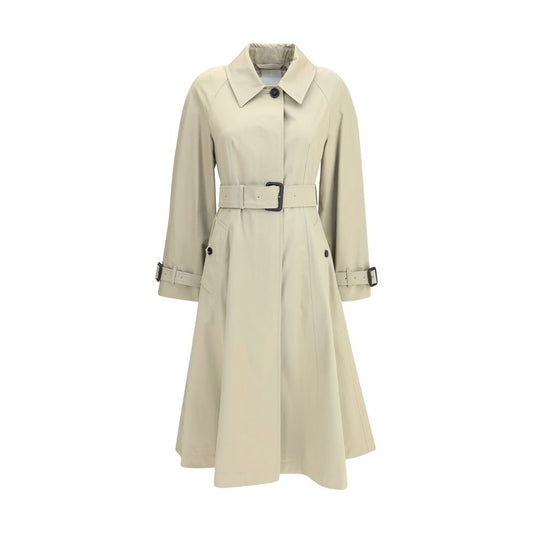 Burberry Beige Cotton Coat with gabardine fabric, flared silhouette, and B-buckle waistband.