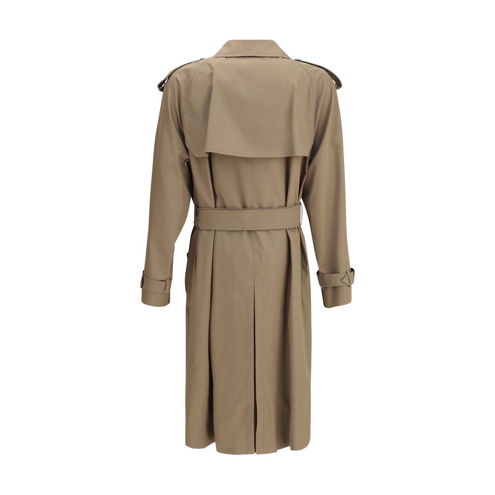 Back view of Burberry Beige Cotton Trench Coat with belt and strappy cuffs