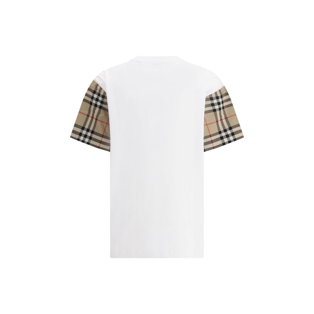 Back view of Burberry Check Archive Sleeve T-shirt with iconic Archivio Check pattern sleeves, showcasing distinctive style and comfort.