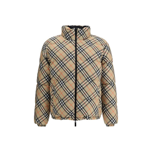 Burberry Multicolor Polyamide Clothing - Reversible Check Down Jacket with packaway hood, double-slider zipper, and silicone label.