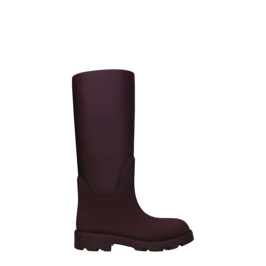 Burberry Red Cotton Rain Boots - Casual rubber boots with mid heels, Bordeaux accent, round toe, MPN 8075385.