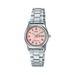 CASIO COLLECTION Mod. LADY DAY&DATE - PINK wristwatch with 3 ATM water resistance, stainless steel case and bracelet, and mineral dial.