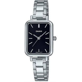 Stylish CASIO COLLECTION Mod. TANK - BLACK lady's wristwatch with stainless steel bracelet, rectangular case, and quartz movement.