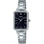 Stylish CASIO COLLECTION Mod. TANK - BLACK lady's wristwatch with stainless steel bracelet, rectangular case, and quartz movement.
