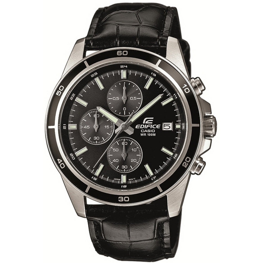 CASIO EDIFICE Mod. CLASSIC CHRONOGRAPH LEATHER - ALL BLACK WATCHES