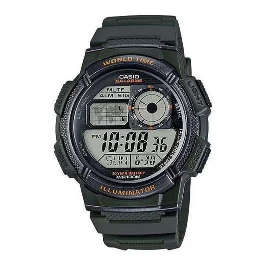 CASIO SPORT Mod. DIVER - WORLD TIME ILLUMINATOR 5 ALARMS. 10 YEARS BATTERY - ARMY GREEN