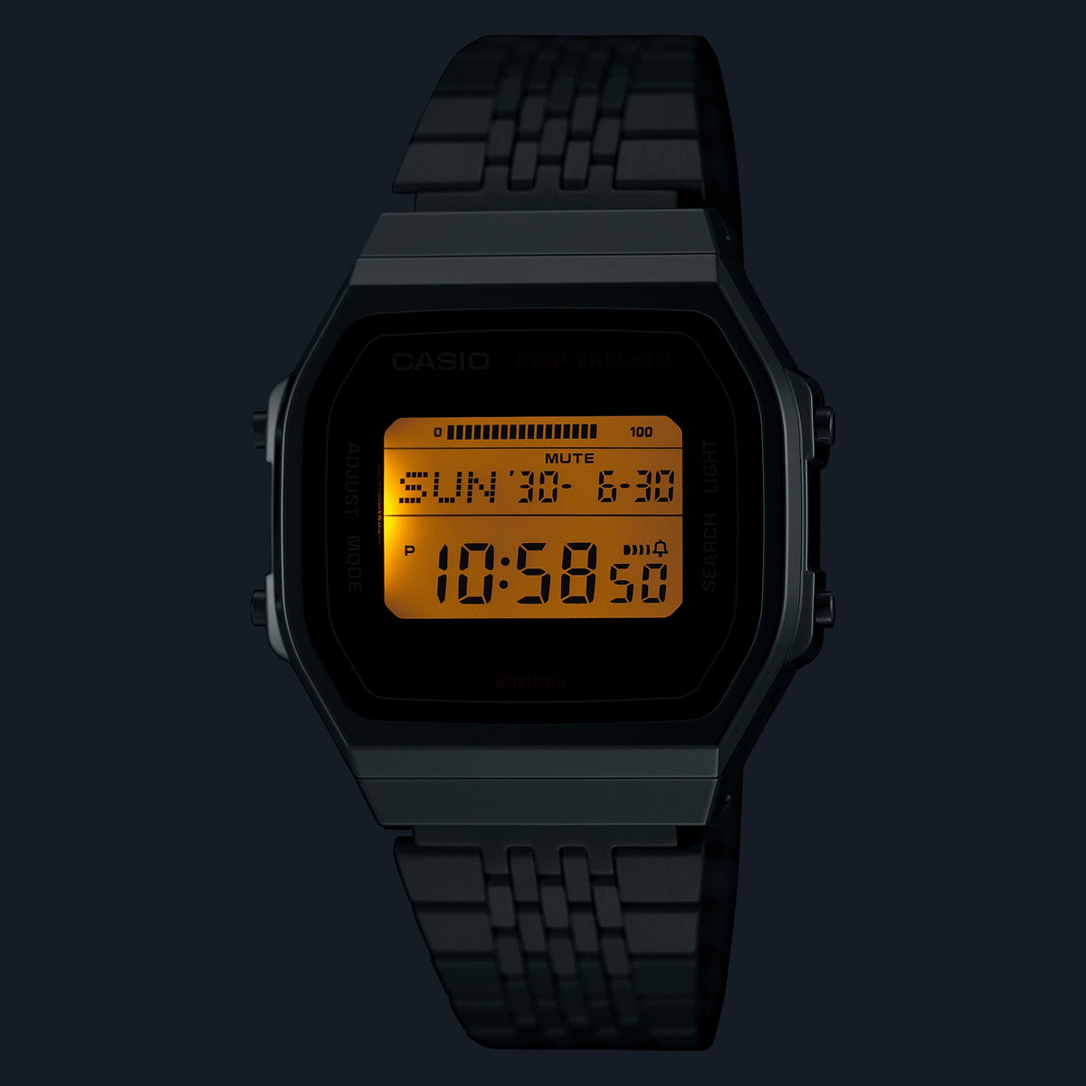 CASIO VINTAGE Mod. SILVER -BLUETOOTH® SMARTPHONE LINK w. built-in accelerometer senses body movements + steps counter WATCHES