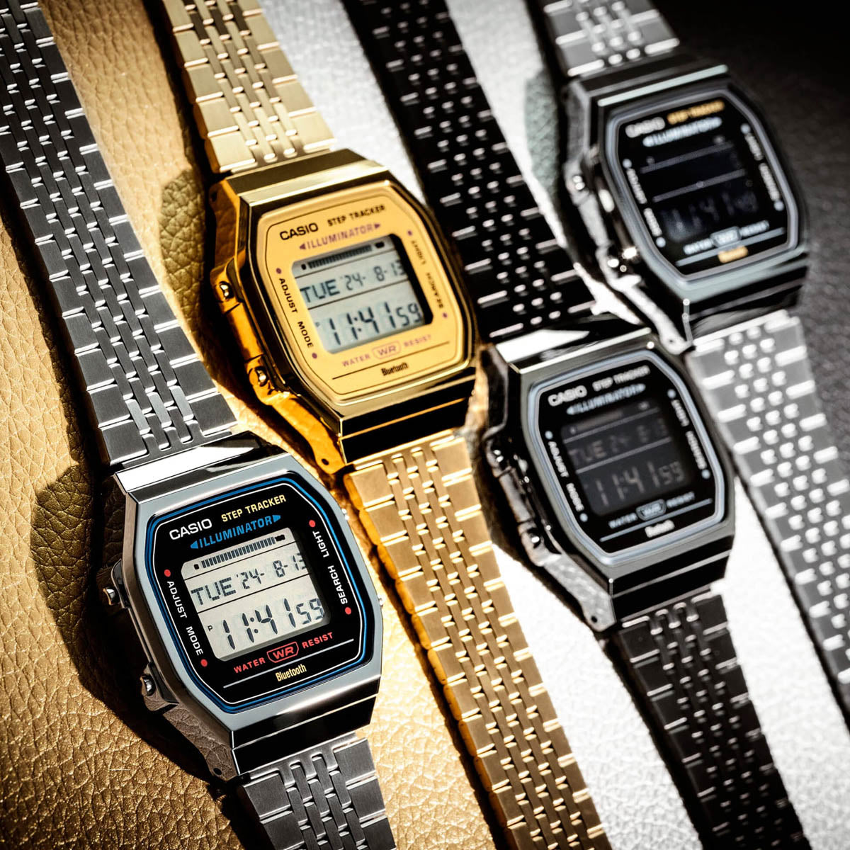 CASIO VINTAGE Mod. SILVER -BLUETOOTH® SMARTPHONE LINK w. built-in accelerometer senses body movements + steps counter WATCHES