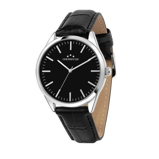CHRONOSTAR MOD. R3751298010 gent's quartz wristwatch with black dial and leather strap, 41mm case, mineral material