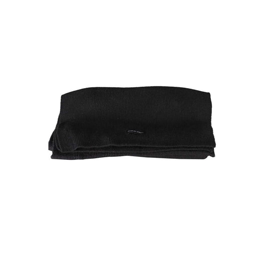 Calvin Klein Black Cotton Scarf with embroidery and logo, 30x192 cm, folded view, elegant fashion accessory.