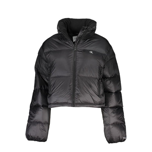 Calvin Klein Black Polyamide Jackets & Coat, short jacket with long sleeves, zip closure, 2 external pockets, logo print, 100% recycled material.