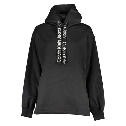 Calvin Klein Black Polyester Women Sweater with hood and logo details showcasing modern style and sustainability.