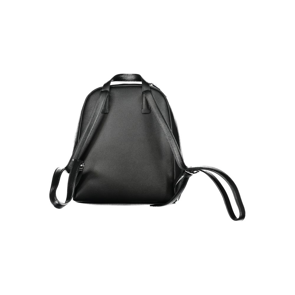 Calvin Klein Black Polyethylene Backpack with adjustable straps and external pocket, featuring secure zip closure and iconic logo.