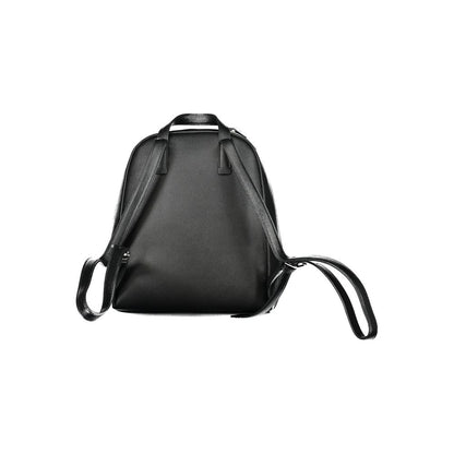 Calvin Klein Black Polyethylene Backpack with adjustable straps and external pocket, featuring secure zip closure and iconic logo.