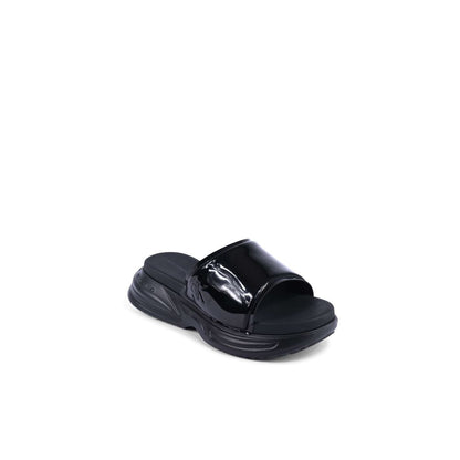 Calvin Klein Black Polyurethane Slides for women, model YW0YW014040GT, with sleek design made from 100% thermoplastic polyurethane.
