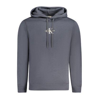 Calvin Klein Blue Cotton Men Sweater with embroidery logo, long sleeve eco-friendly hoodie elevating casual wardrobe style.