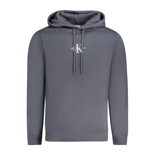 Calvin Klein Blue Cotton Men Sweater with embroidery logo, long sleeve eco-friendly hoodie elevating casual wardrobe style.