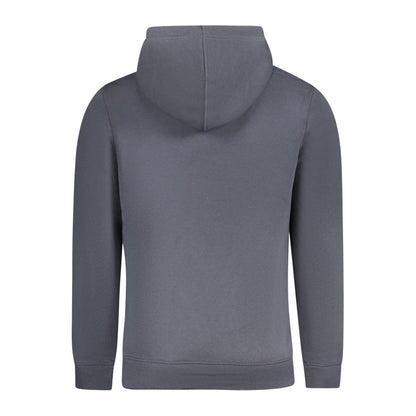 Calvin Klein Blue Cotton Men Sweater, back view showcasing hood and minimalist design. Includes 20% recycled cotton for eco-conscious style.
