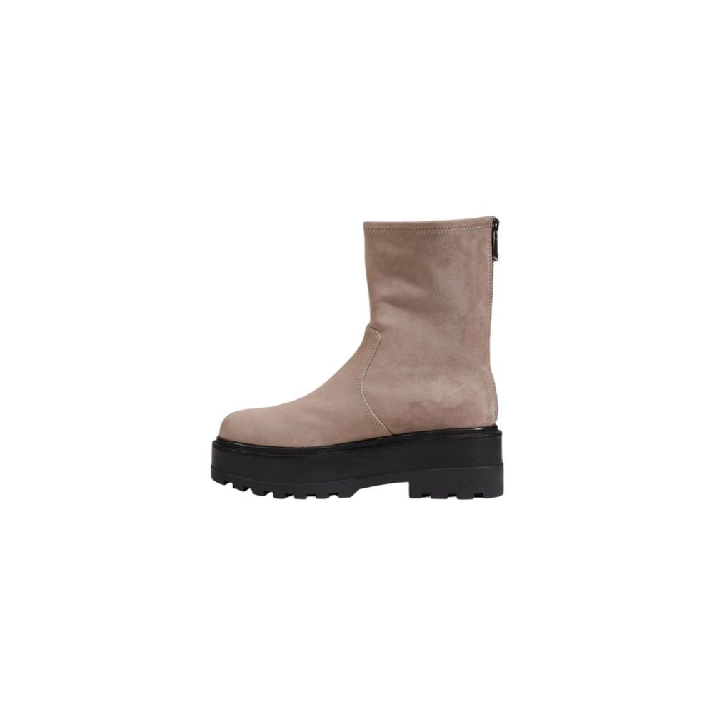 Calvin Klein Jeans Beige Recycled Polyester Ankle Boots with flatform sole and side zip for comfort and sustainability.
