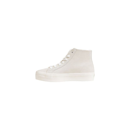 Calvin Klein Jeans Beige Suede Leather Platform Sneakers with mid-top silhouette and embroidered logo