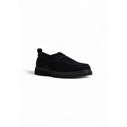 Calvin Klein Jeans Black Suede Leather Oxfords And Derbies with visible stitching and ridged sole for grip.