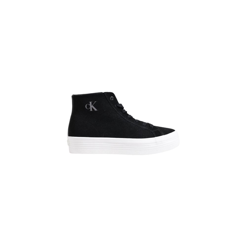 Calvin Klein Jeans Black Suede Leather Platform Sneakers with mid-top design and embroidered logo