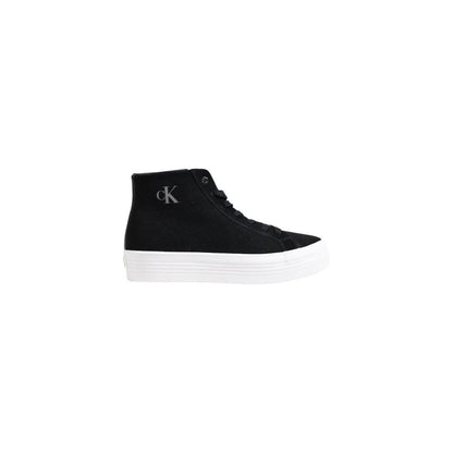 Calvin Klein Jeans Black Suede Leather Platform Sneakers with mid-top design and embroidered logo