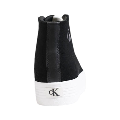 Calvin Klein Jeans Black Suede Leather Platform Sneakers with cK logo on white sole