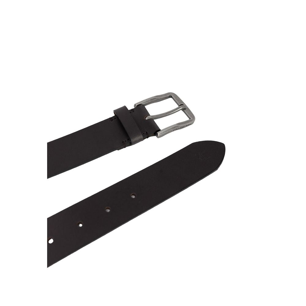 Calvin Klein Jeans Brown Leather Regular Belt with matte rectangular buckle, minimalist design for men.