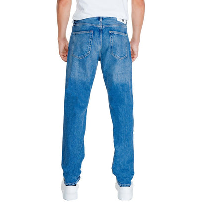 Back view of Calvin Klein Jeans Light Blue Cotton Relaxed Fit Jeans showcasing straight fit and contemporary style.
