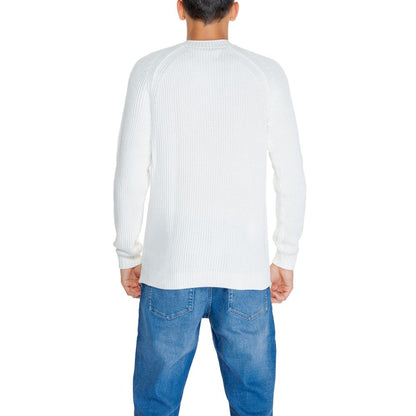 Back view of Calvin Klein Jeans White Organic Cotton Sweatshirt with raglan sleeves for men