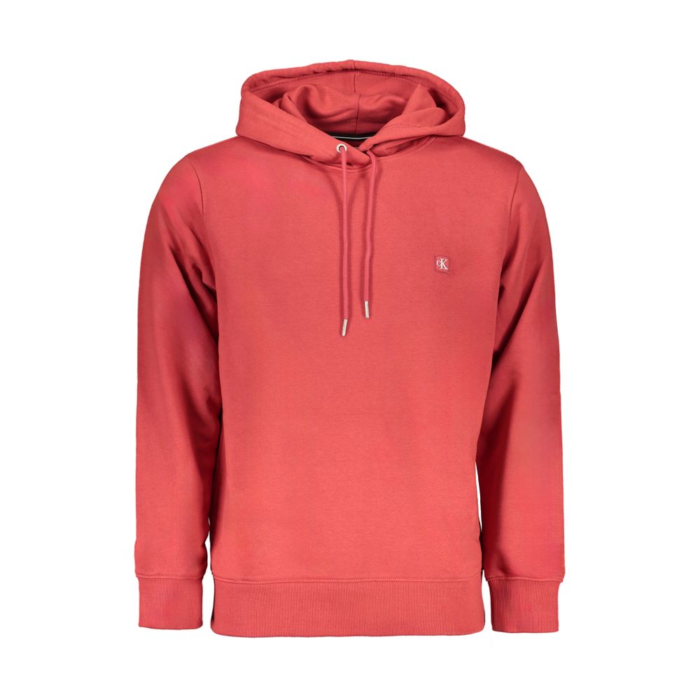 Calvin Klein Red Cotton Sweatshirt, long-sleeved, with hood and CK logo, made from 50% regenerative cotton.