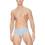 Calvin Klein Underwear Blue Cotton Underwear on male model showcasing elastic waistband and soft cotton blend