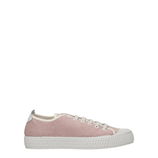 Car Shoe Pink Fabric Low Top Sneakers with lace-up closure, rubber sole, and aged effect design.