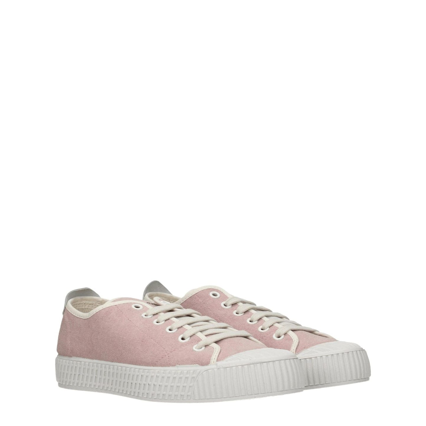 Car Shoe Pink Fabric Low Top Sneakers with lace-up closure, round toe, and rubber sole, featuring aged effect and front-back logos.