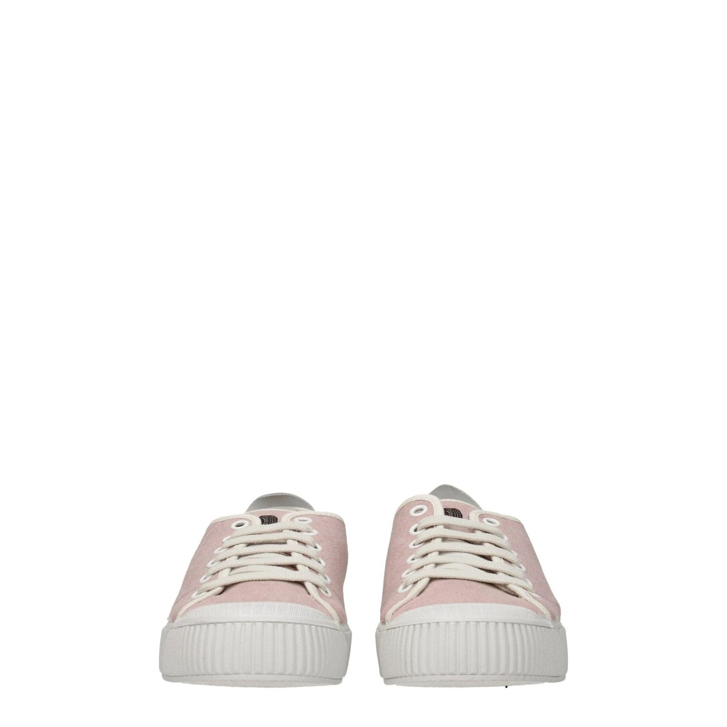 Car Shoe Pink Fabric Low Top Sneakers with lace-up closure and aged effect, featuring front and back logos on a rubber sole.