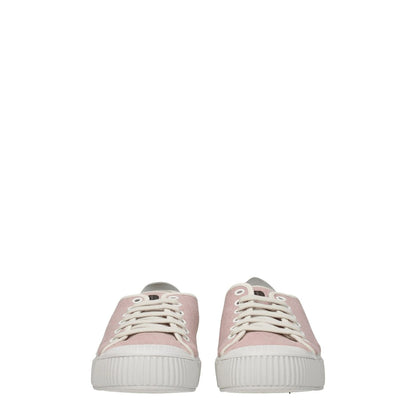 Car Shoe Pink Fabric Low Top Sneakers with lace-up closure and aged effect, featuring front and back logos on a rubber sole.