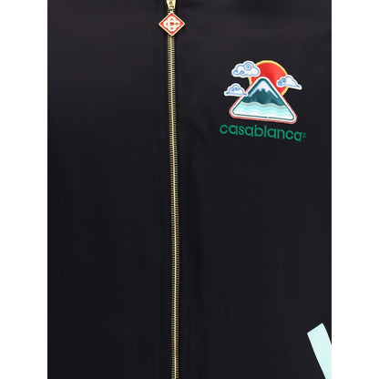 Casablanca Black Viscose Bomber with logo embroidery and zipper detail.