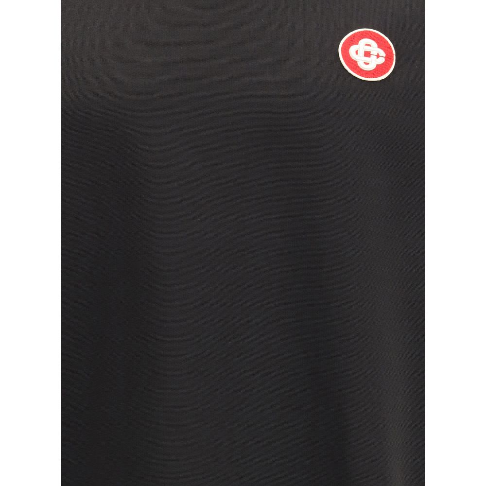 Casablanca Black Viscose Polo Shirt with logo patch on chest, short sleeves, and soft interlock fabric.