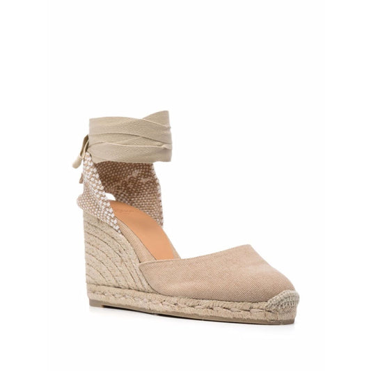 Castañer Castaner Flat shoes Beige with tie fastening and almond toe platform espadrilles, 9cm heel, 2cm sole