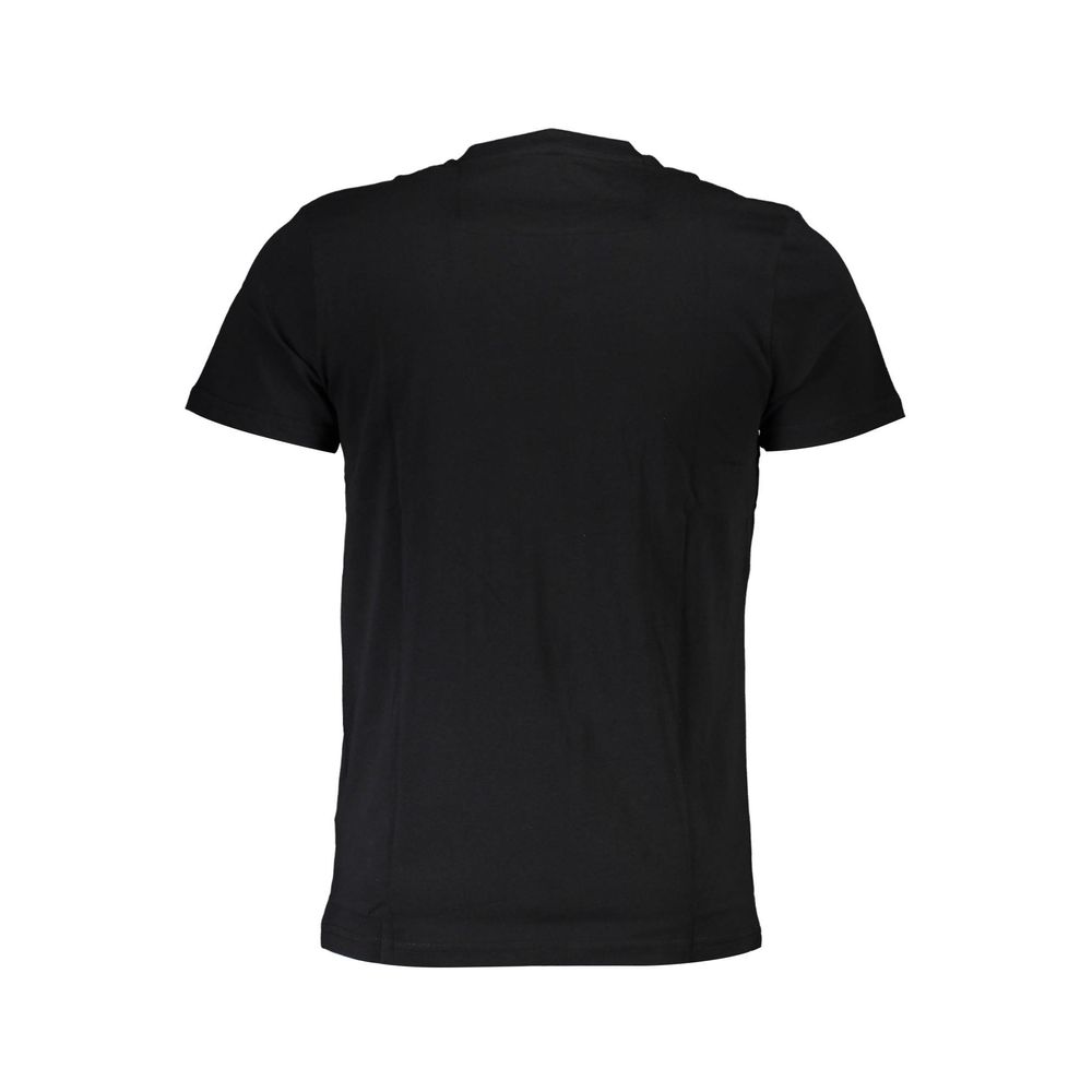 Back view of Cavalli Class Black Cotton Men T-Shirt featuring short sleeves and classic crew neck design.